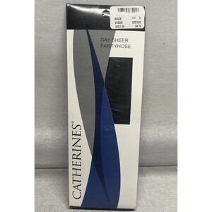 Catherines Day Sheer Ribbed Panty Pantyhose Black Size D NEW NOS